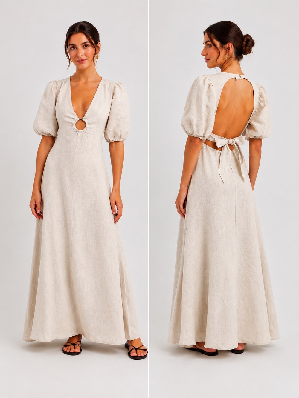 NWT DISSH Petch Natural Linen Ring Midi Maxi Open Back Dress Coastal Resort Luxe
